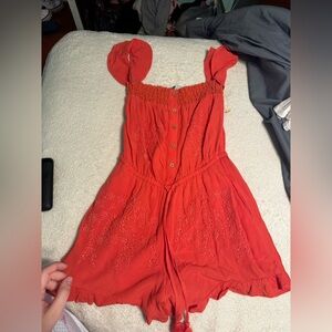 Button-Up Romper with Embroidered Details